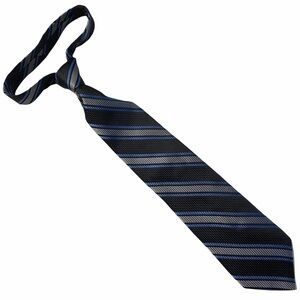 Alfred Sung Woven Silk Thick Long Neck Tie Black Gray Blue Stripes Necktie OS